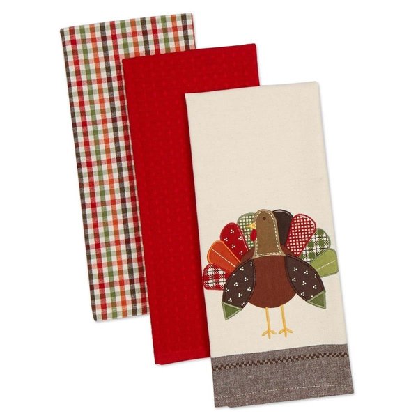 Design Imports Assorted Fall Turkey Embroidered Dishtowel Set CAMZ35810